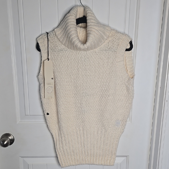 G-Star Cream Sleeveless Turtleneck Sweater Quiet Luxury Knit Layering NWT Large - Picture 1 of 7